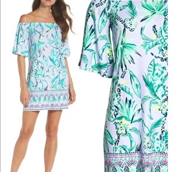 LILLY PULITZER FAWSETT Small Off the Shoulder Dress Lilac Verbena - Picture 3 of 16
